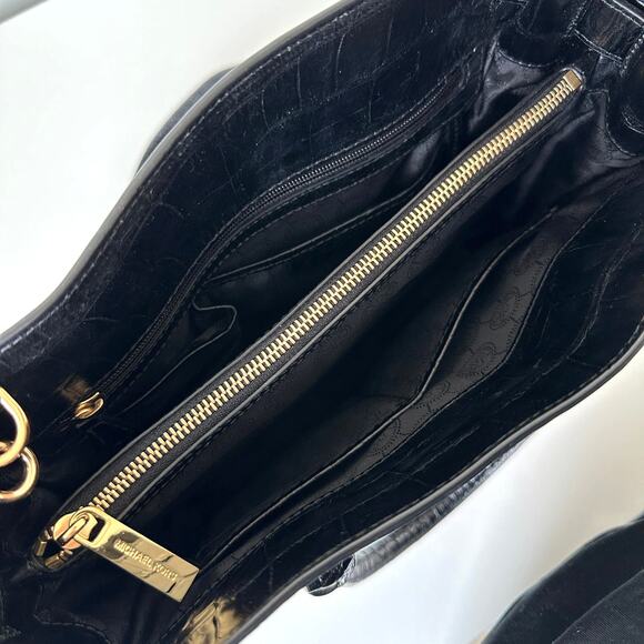 Michael Kors Black Croc Embossed Leather Dillon Tote Crossbody Shoulder Bag - Picture 10 of 15